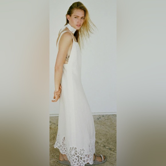 Zara Dresses & Skirts - Zara white ivory linen lace maxi dress long backless summer knit limited edition